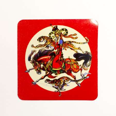 Магнит квадратный "Девушка с ягуаром на лошади"