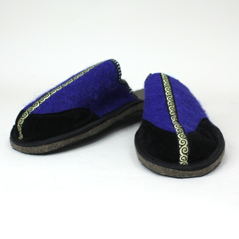 Тапочки с открытым задником с носком черно-синие
